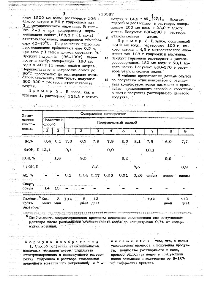 Способ получения этилсиликонатов щелочных металлов (патент 715587)