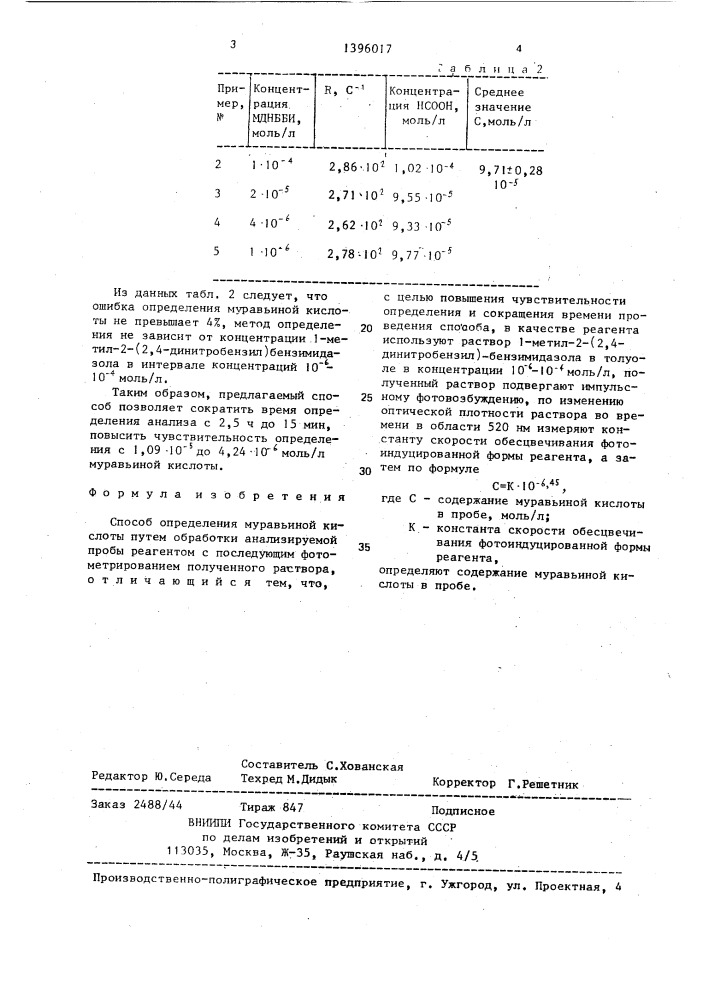 Способ определения муравьиной кислоты (патент 1396017)