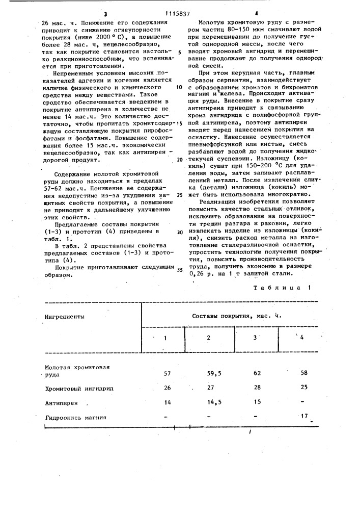 Покрытие для металлургической оснастки (патент 1115837)