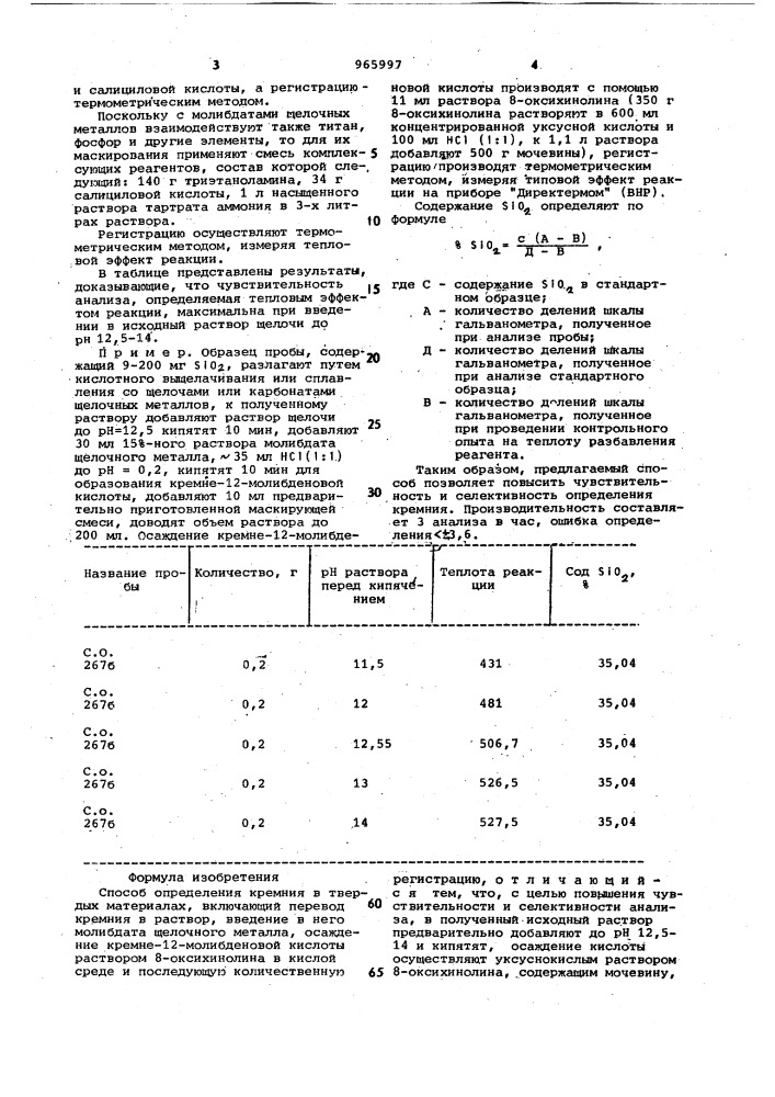 Способ определения кремния (патент 965997)