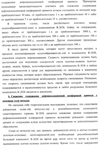 Способ получения соматотропного гормона со сниженным содержанием агрегата его изоформ, способ получения антагониста соматотропного гормона со сниженным содержанием агрегата его изоформ и общим суммарным содержанием трисульфидной примеси и/или дефенилаланиновой примеси (патент 2368619)