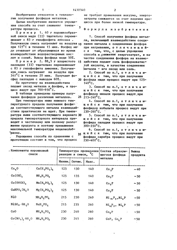 Способ получения фосфида металла (патент 1430340)