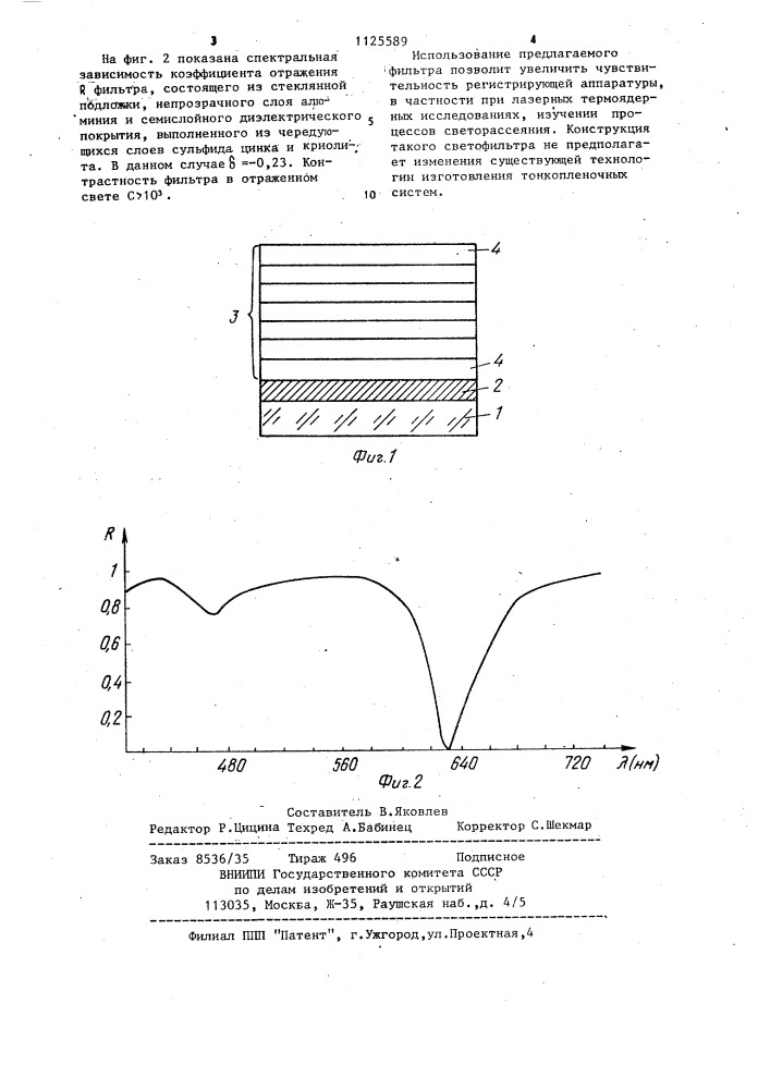 Антиотражательный интерференционный светофильтр (патент 1125589)