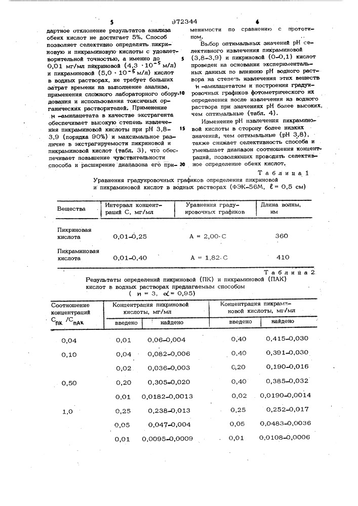 Способ определения пикриновой и пикраминовой кислот в их смеси в водном растворе (патент 972344)