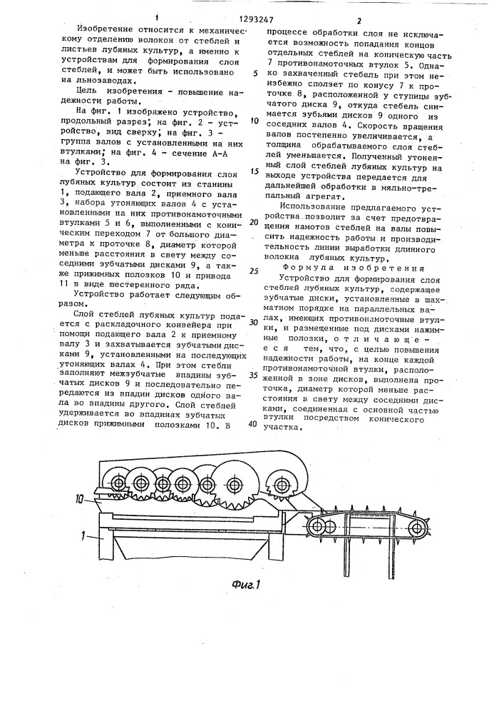 Устройство для формирования слоя стеблей лубяных культур (патент 1293247)