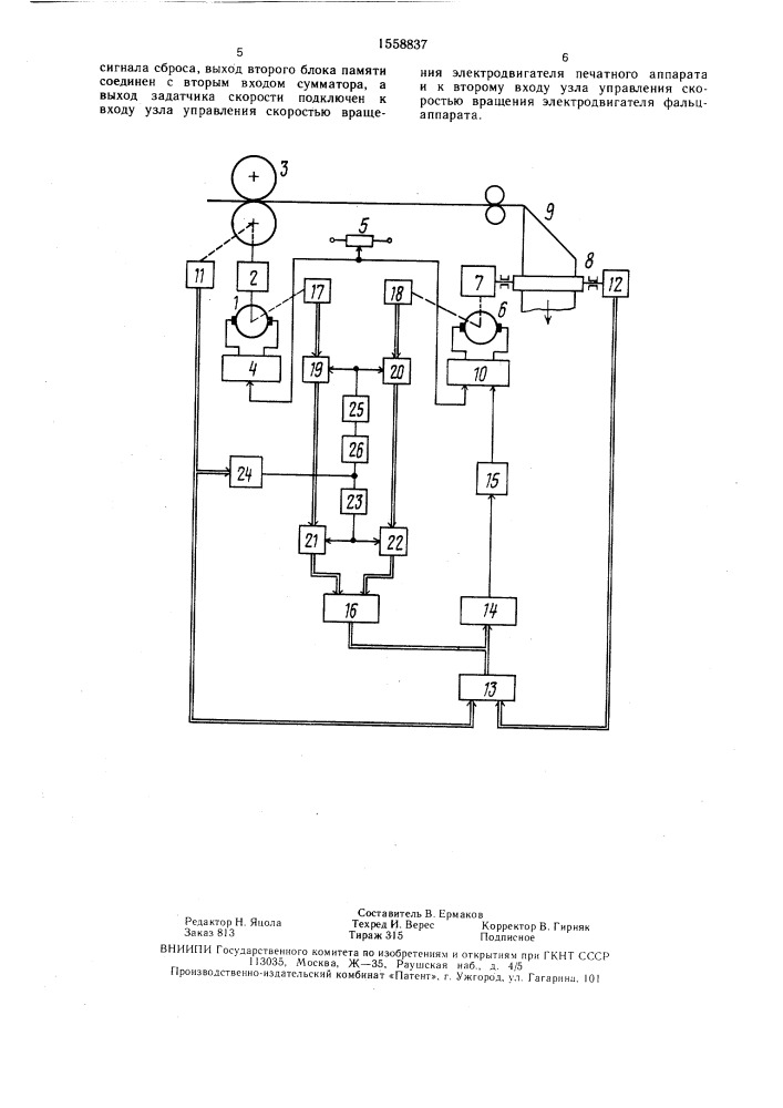 Система управления электроприводом печатной машины (патент 1558837)