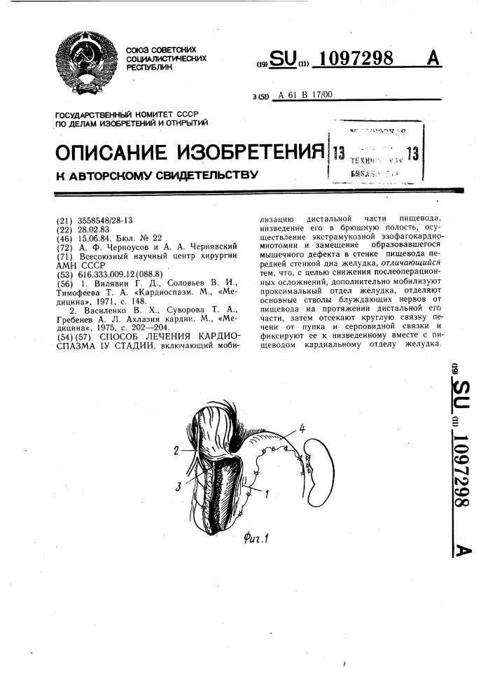 Способ лечения кардиоспазма 1у стадии (патент 1097298)