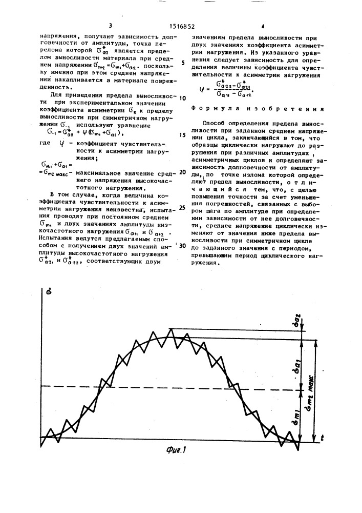 Способ определения предела выносливости при заданном среднем напряжении цикла (патент 1516852)