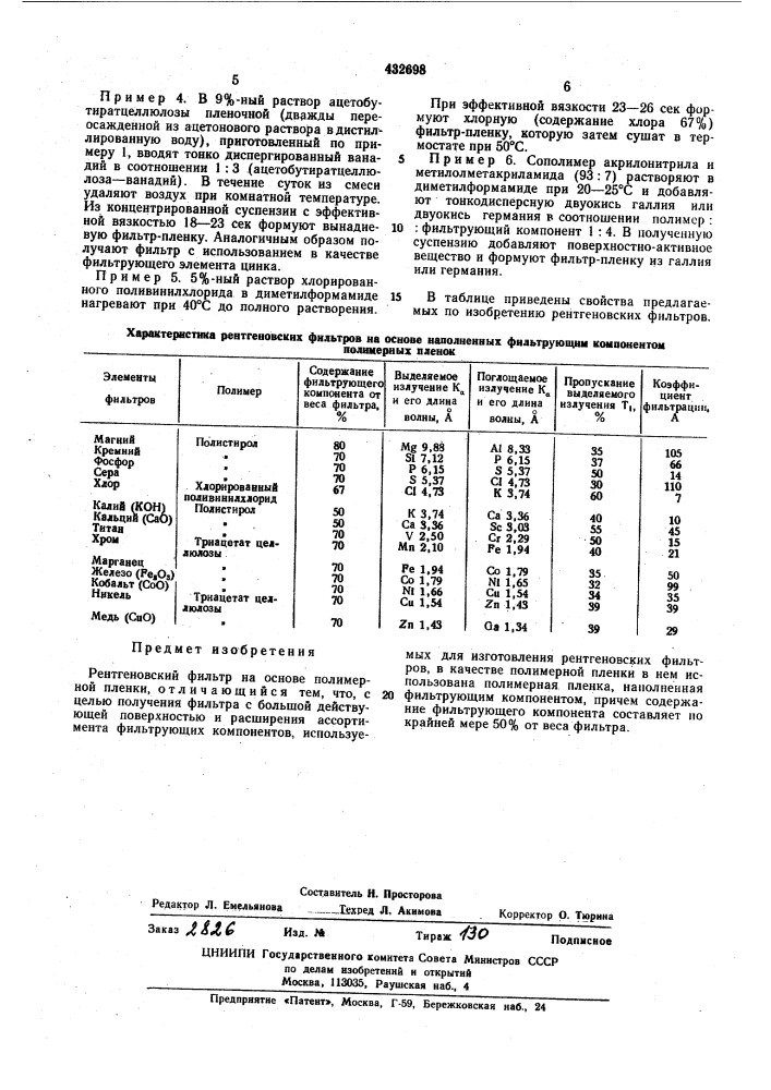 Рентгеновский фильту (патент 432698)