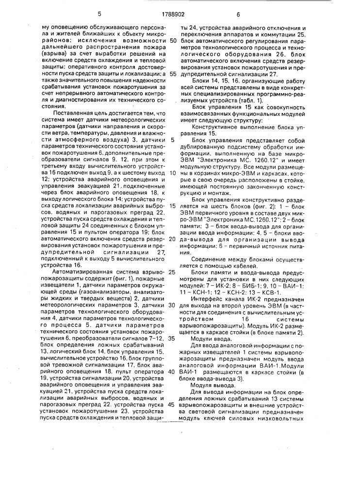 Автоматизированная система взрывопожарозащиты (патент 1788902)