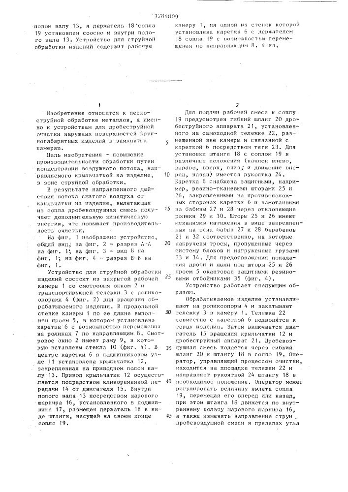 Устройство для струйной обработки изделий (патент 1284809)