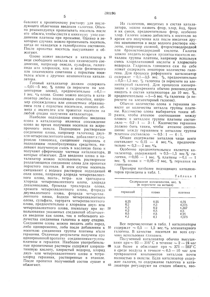 Катализатор для конверсии углеводородов (патент 381196)