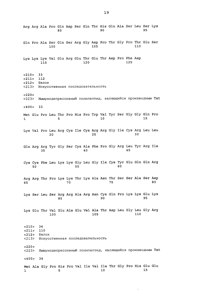 Лечение воспалительных, аутоиммунных и нейродегенеративных нарушений иммуннодепрессивными полипетидами, являющимися производными тат (патент 2653754)