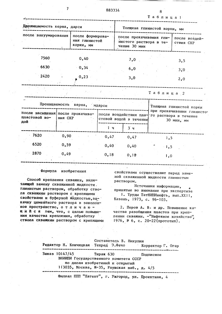 Способ крепления скважин (патент 883334)