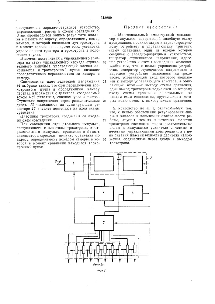 Многоканальный амплитудный анализаторимпульсов (патент 243282)