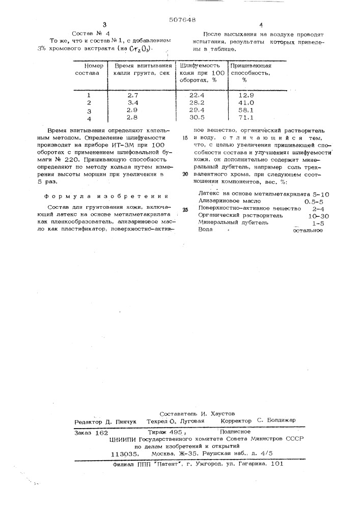 Состав для грунтования кожи (патент 507648)