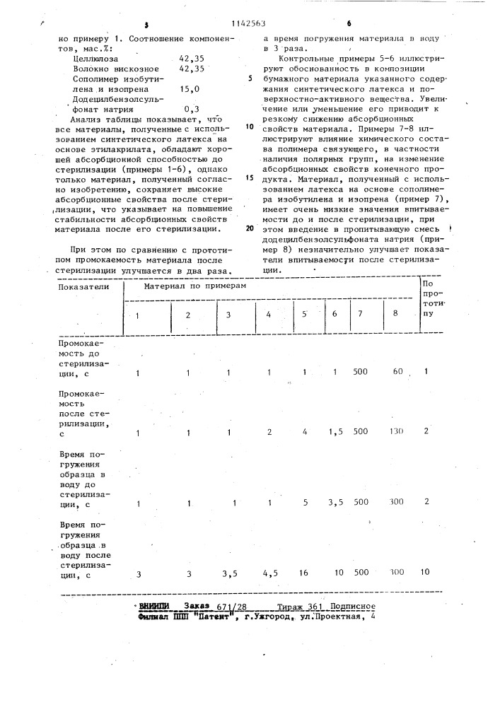 Бумажный материал санитарно-гигиенического и медицинского назначения (патент 1142563)