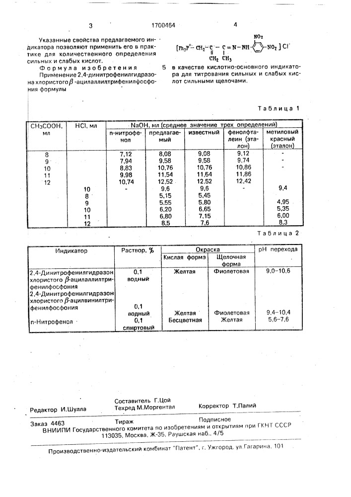 Кислотно-основной индикатор (патент 1700464)