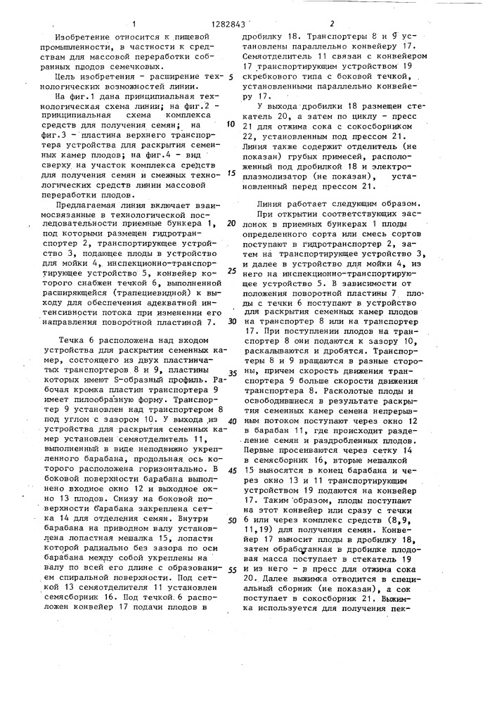 Линия для массовой переработки плодов семечковых (патент 1282843)