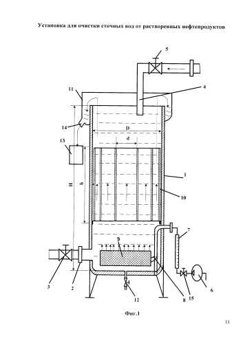 Установка для очистки сточных вод от растворенных нефтепродуктов (патент 2584532)