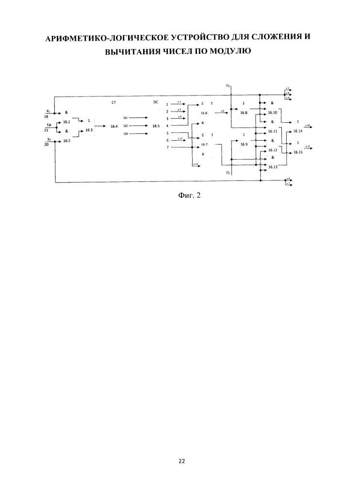 Арифметико-логическое устройство для сложения и вычитания чисел по модулю (патент 2639645)