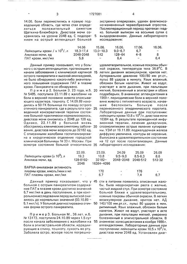 Способ дифференциальной диагностики отечной и деструктивной форм острого панкреатита (патент 1727081)