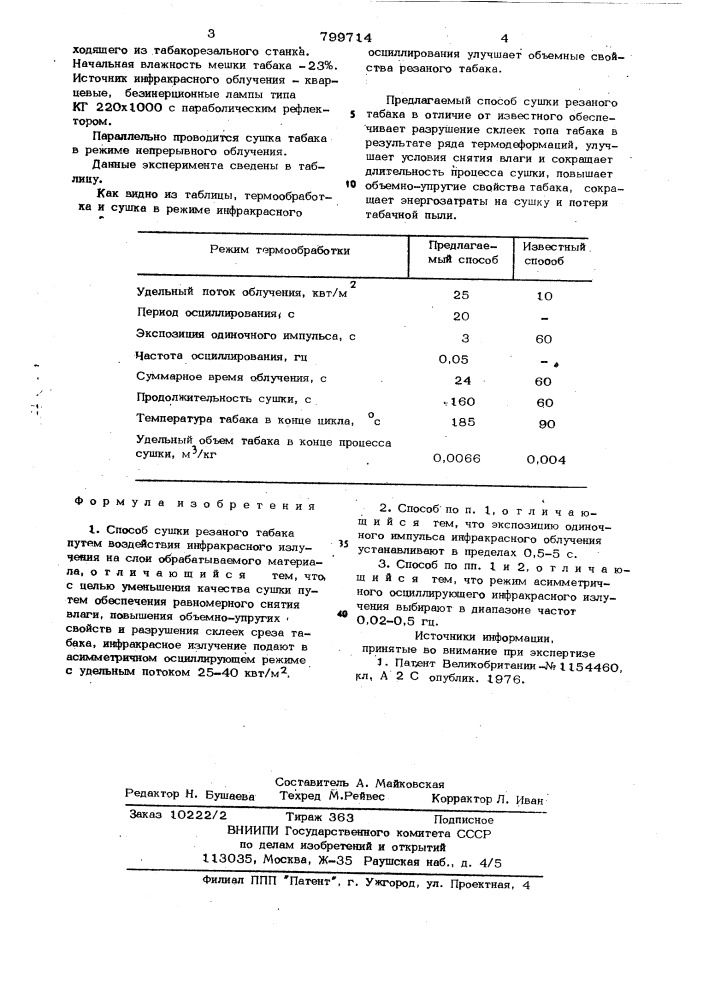 Способ сушки резаного табака (патент 799714)
