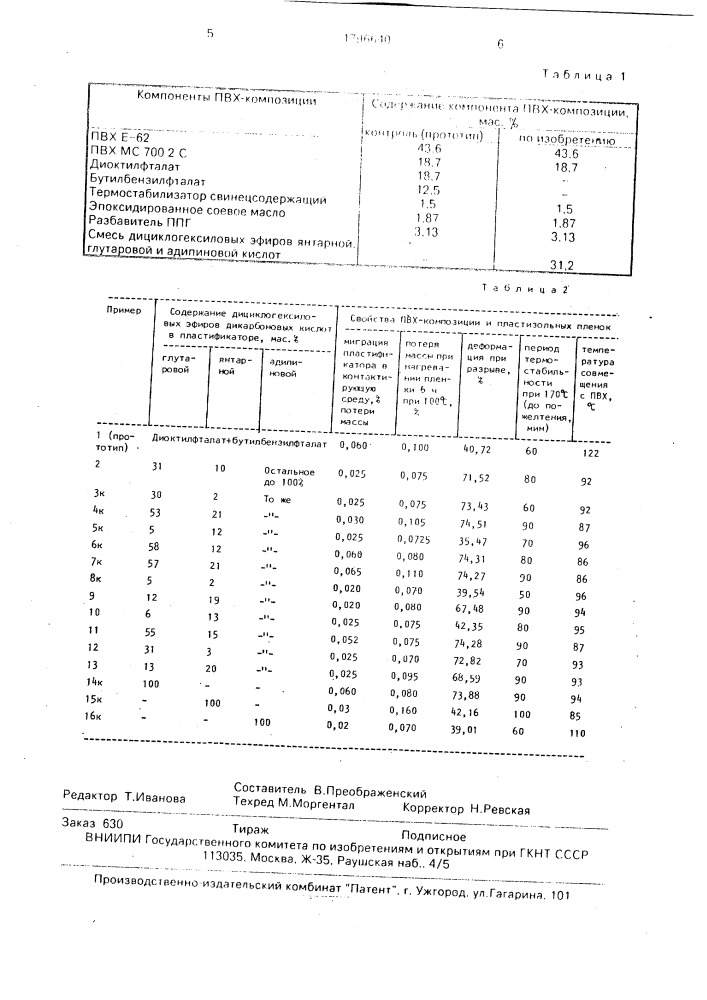 Пластифицирующая смесь для поливинилхлоридных композиций (патент 1796640)