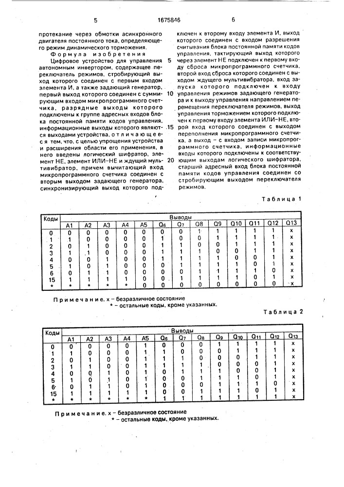 Цифровое устройство для управления автономным инвертором (патент 1675846)