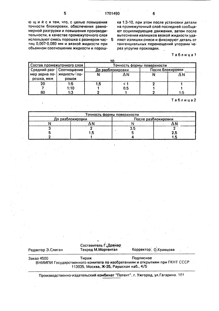 Способ блокировки деталей при финишной обработке (патент 1701490)