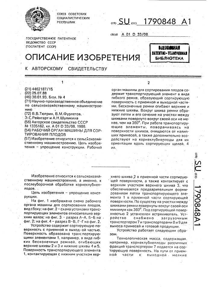 Рабочий орган машины для сортирования плодов (патент 1790848)