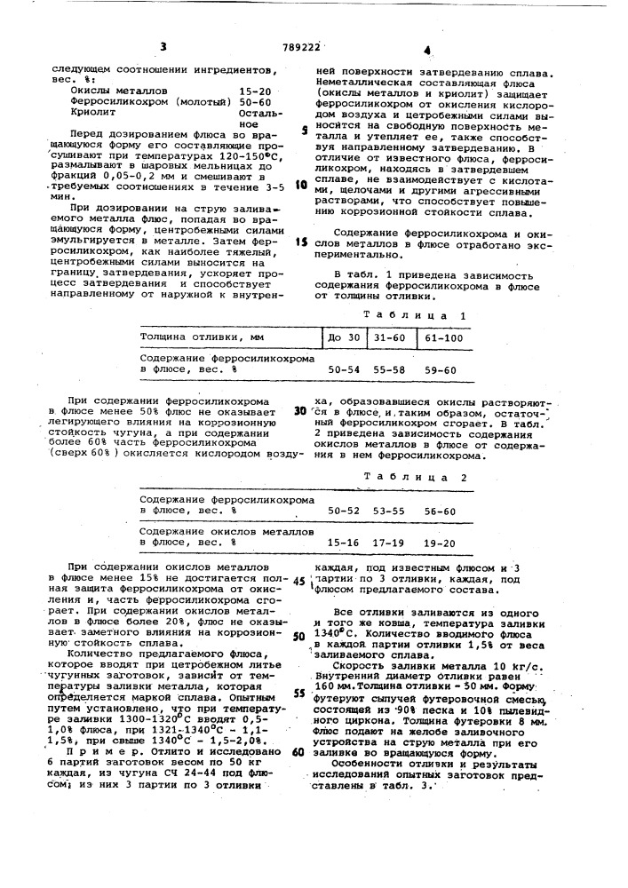 Легирующий флюс для центробежного литья (патент 789222)