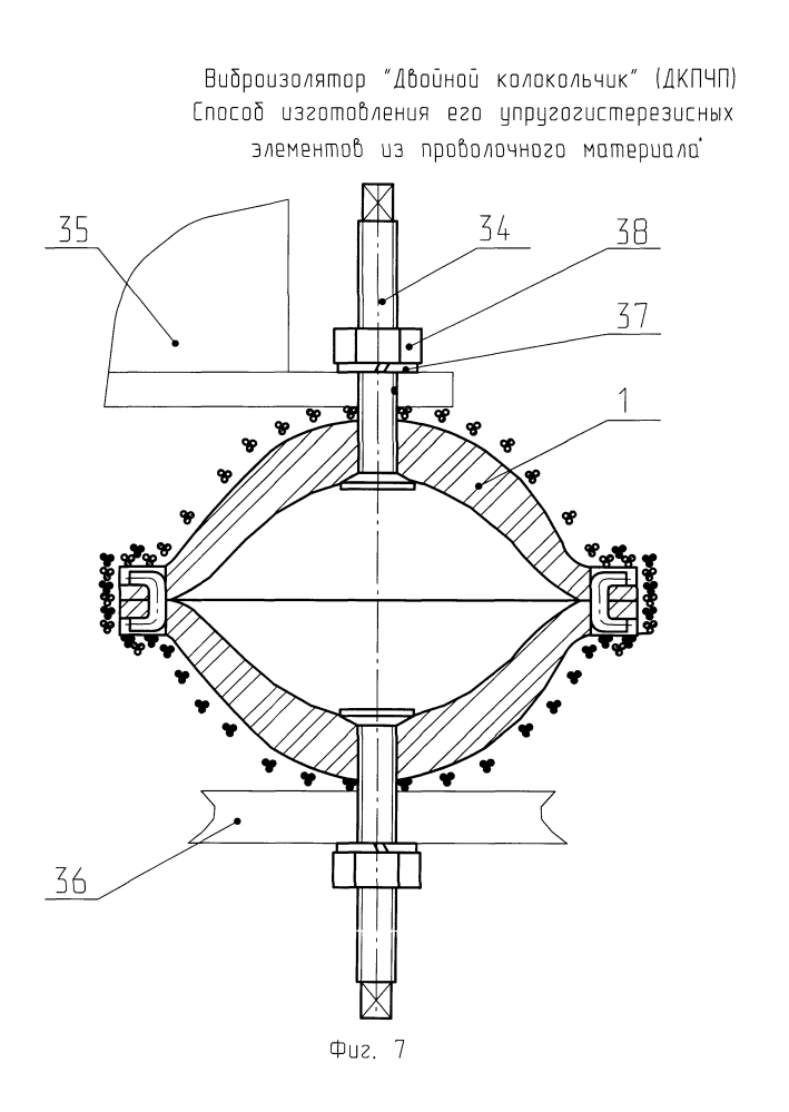 Виброизолятор "двойной колокольчик" (варианты) и способ изготовления его упругогистерезисных элементов из проволочного материала (патент 2626787)