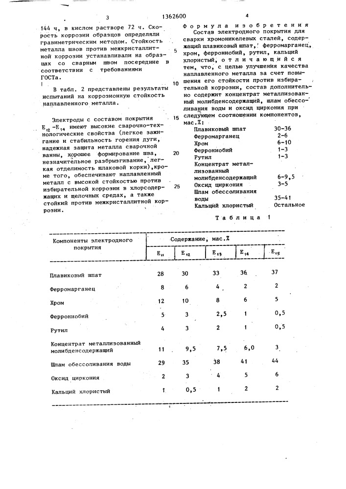 Состав электродного покрытия для сварки хромоникелевых сталей (патент 1362600)