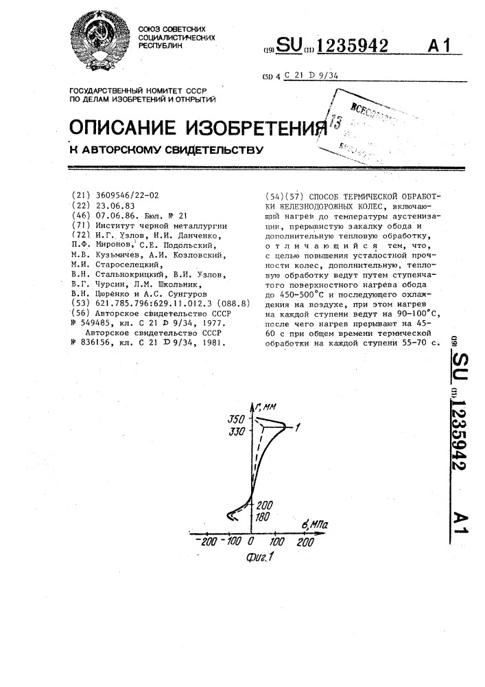 Способ термической обработки железнодорожных колес (патент 1235942)