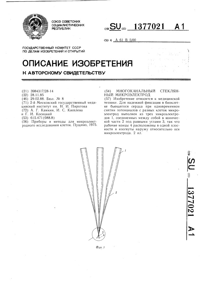 Многоканальный стеклянный микроэлектрод (патент 1377021)