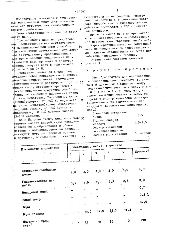 Пенообразователь для изготовления теплоизоляционного пенобетона (патент 1413097)