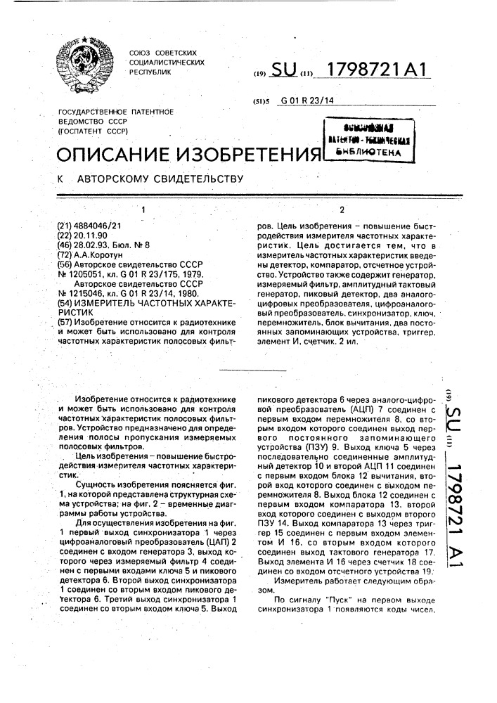 Измеритель частотных характеристик (патент 1798721)