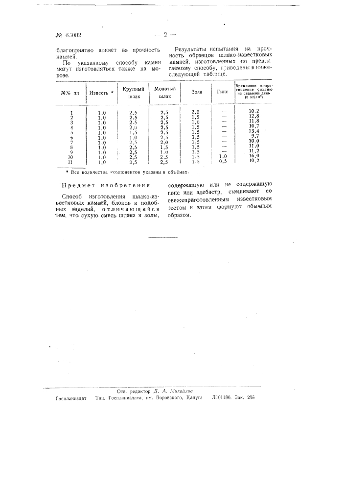Способ изготовления шлакоизвестковых камней, блоков и подобных изделий (патент 63002)