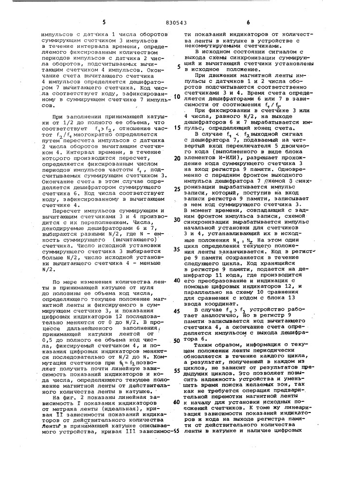 Устройство автоматического поисказаписи ha магнитной ленте (патент 830543)