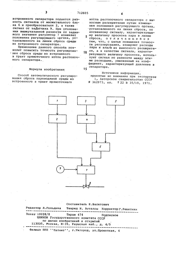 Способ автоматического регулирования сброса пароводяной среды (патент 712605)