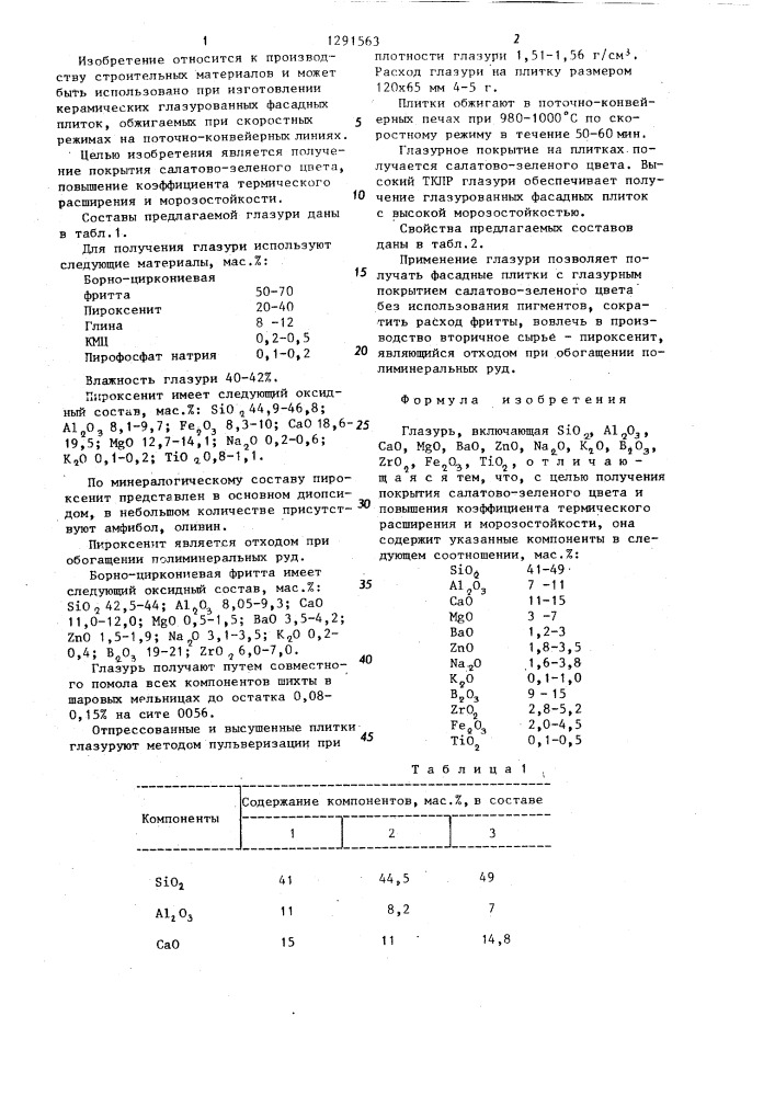 Глазурь (патент 1291563)