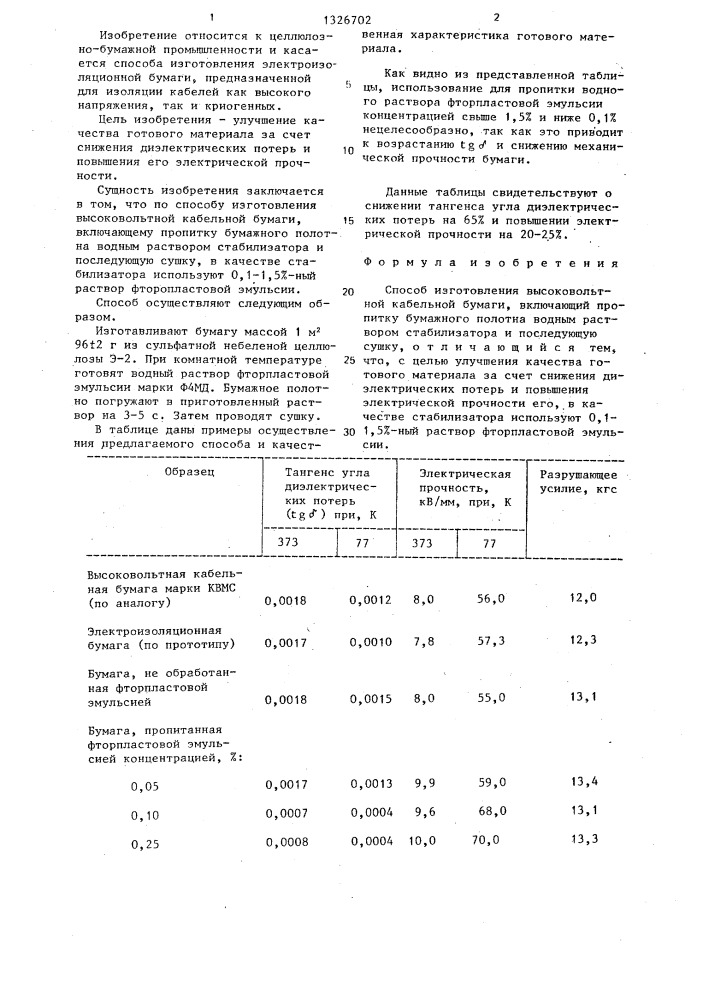 Способ изготовления высоковольтной кабельной бумаги (патент 1326702)