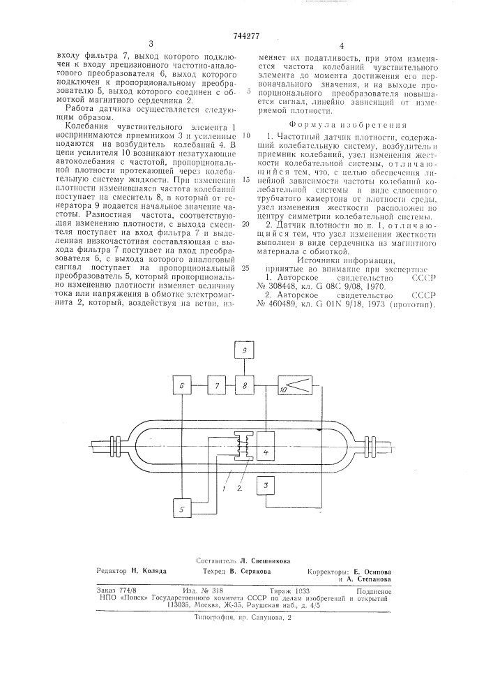 Частотный датчик плотности (патент 744277)