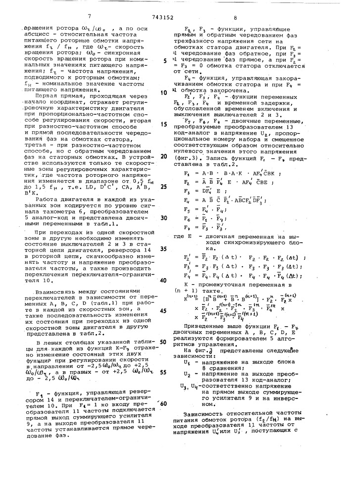 Устройство для частотного управления асинхронным двигателем с фазным ротором (патент 743152)