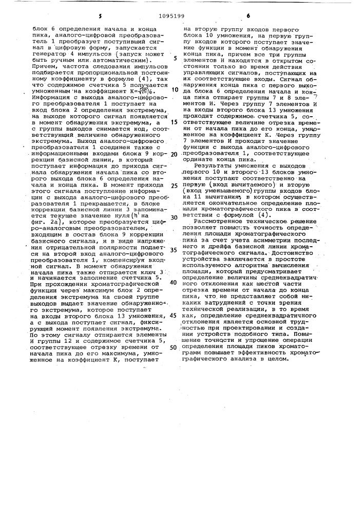 Устройство для определения площади хроматографического пика (патент 1095199)