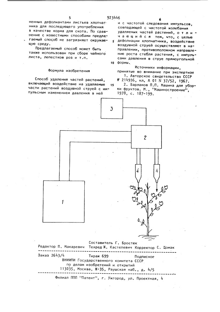 Способ удаления частей растений (патент 923446)