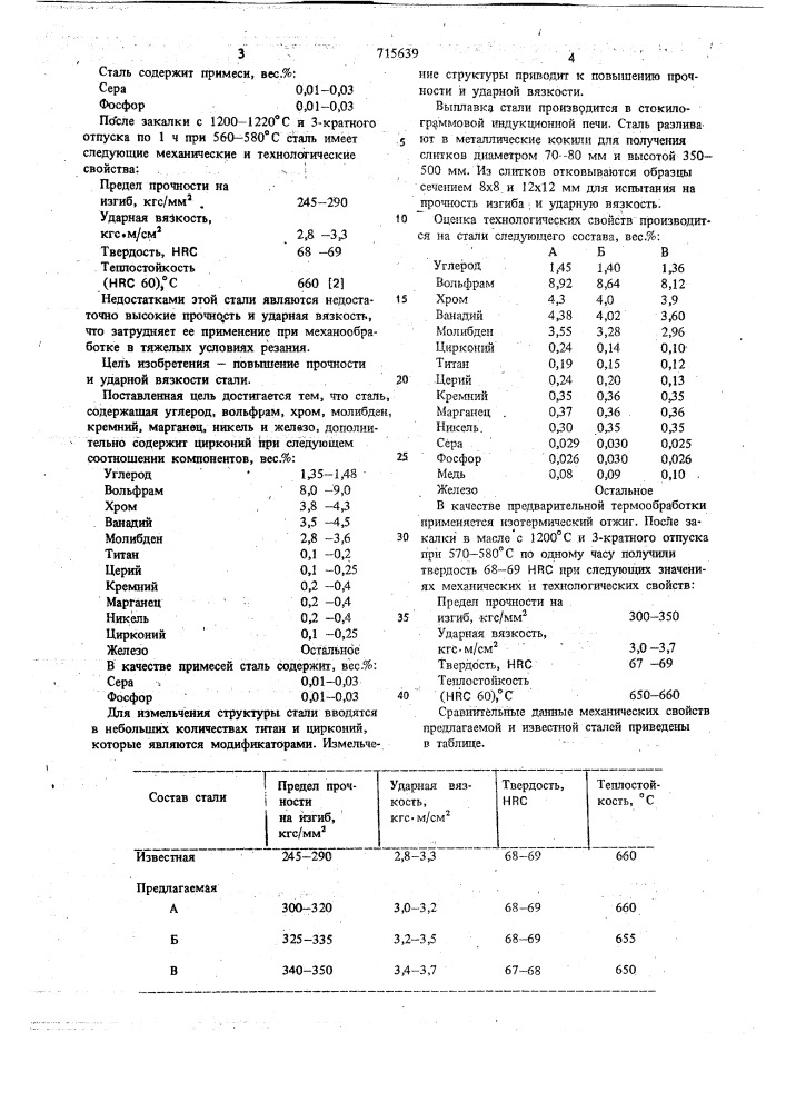 Быстрорежущая сталь (патент 715639)