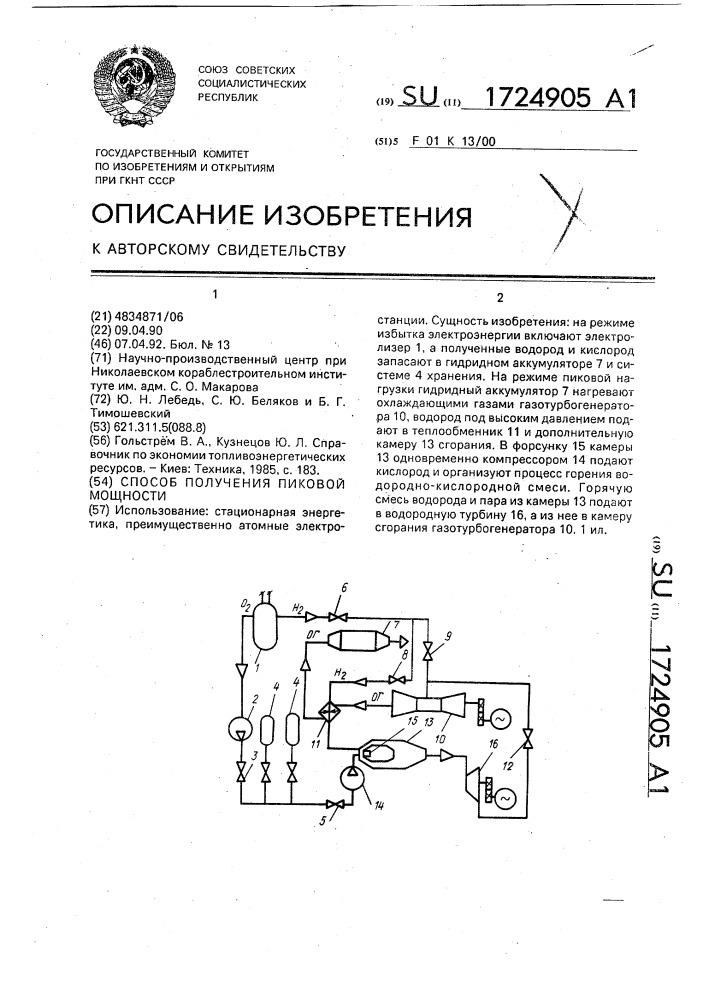 Способ получения пиковой мощности (патент 1724905)