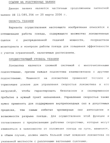 Способ для оптимизации работы поезда для поезда, включающего в себя множественные локомотивы с распределенной подачей мощности (патент 2482990)